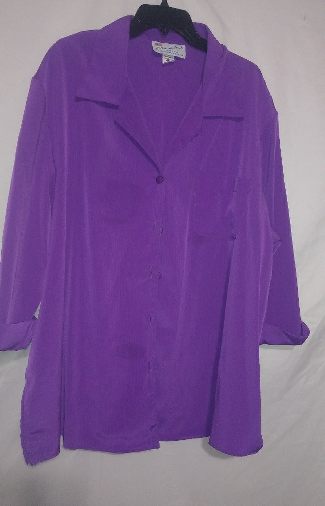 A Personal Touch Purple Pocketed Button Down Top Plus